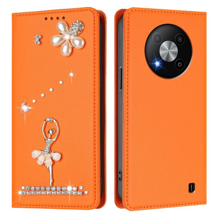 For ZTE Blade A73 5G Ballet Girl Diamond Studded RFID Vegan Leather Phone Case