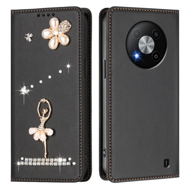 For ZTE Blade A73 5G Ballet Girl Diamond Studded RFID Vegan Leather Phone Case