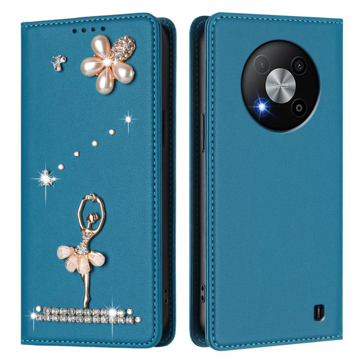 For ZTE Blade A73 5G Ballet Girl Diamond Studded RFID Vegan Leather Phone Case