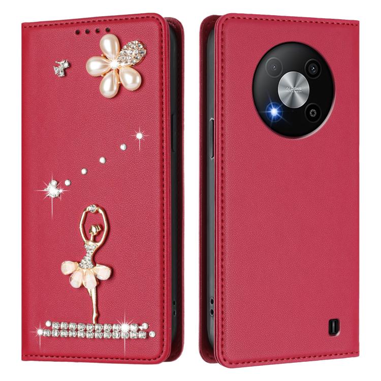 For ZTE Blade A73 5G Ballet Girl Diamond Studded RFID Vegan Leather Phone Case