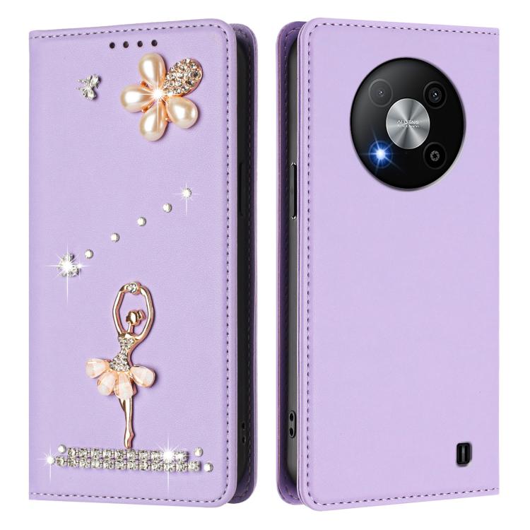 For ZTE Blade A73 5G Ballet Girl Diamond Studded RFID Vegan Leather Phone Case