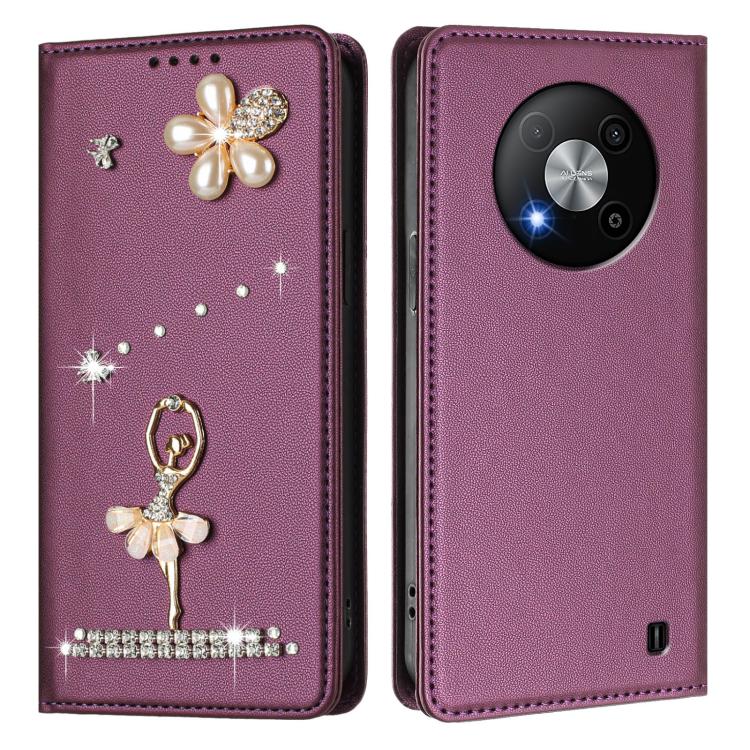 For ZTE Blade A73 5G Ballet Girl Diamond Studded RFID Vegan Leather Phone Case