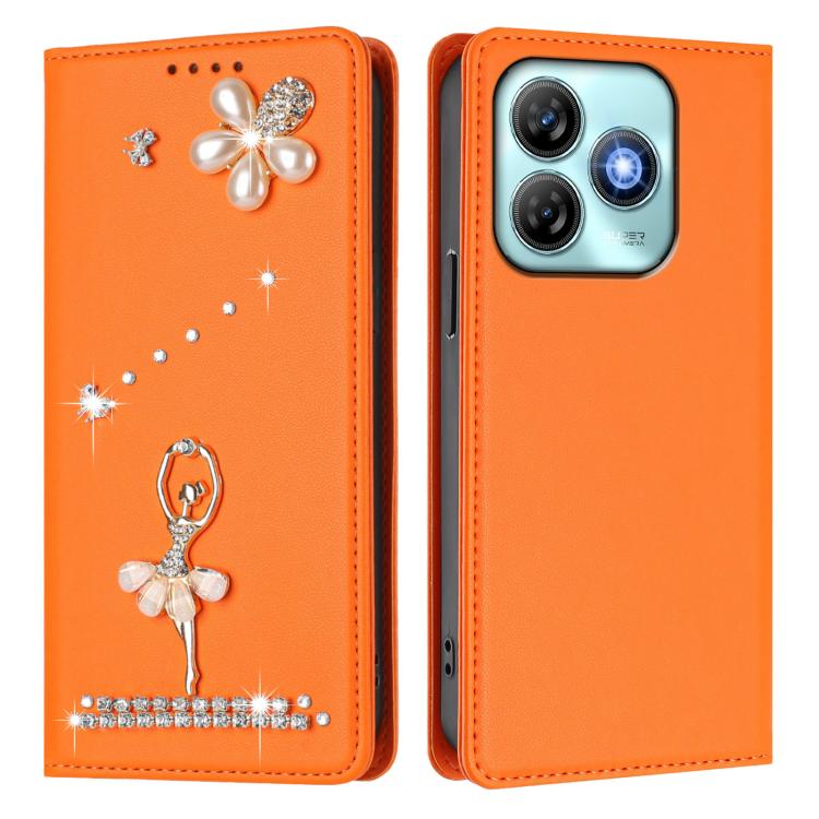 For ZTE Blade A75 4G Ballet Girl Diamond Studded RFID Vegan Leather Phone Case