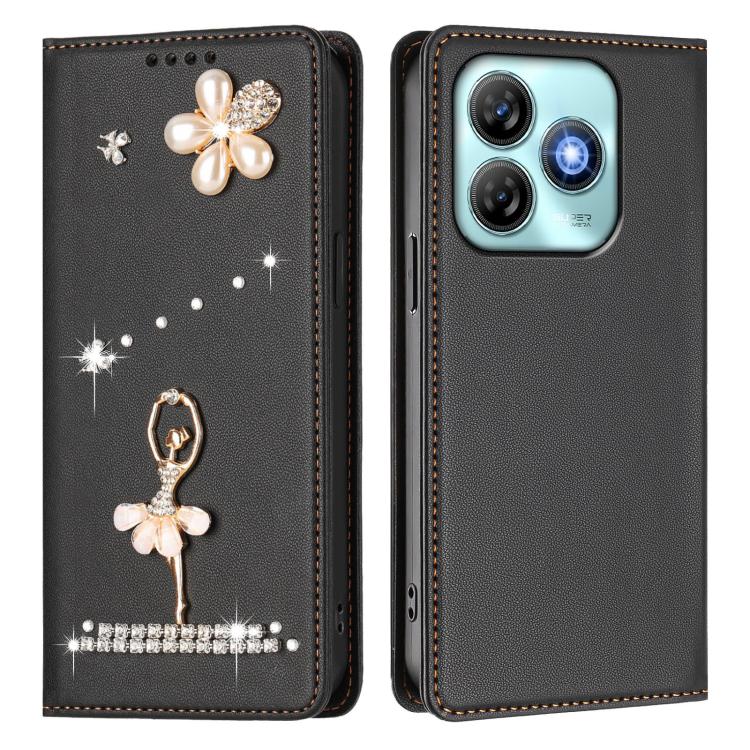 For ZTE Blade A75 4G Ballet Girl Diamond Studded RFID Vegan Leather Phone Case