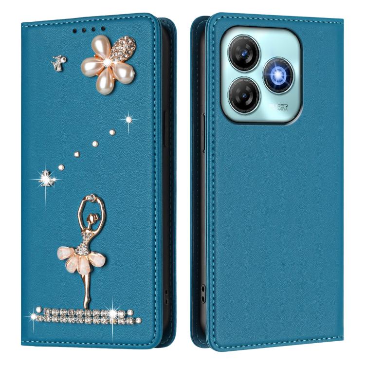 For ZTE Blade A75 4G Ballet Girl Diamond Studded RFID Vegan Leather Phone Case