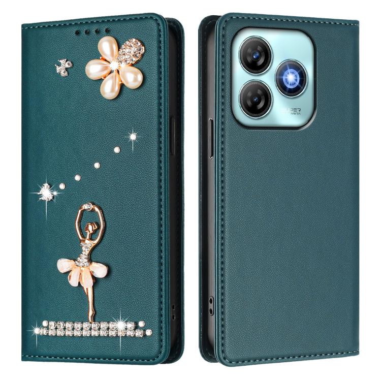 For ZTE Blade A75 4G Ballet Girl Diamond Studded RFID Vegan Leather Phone Case