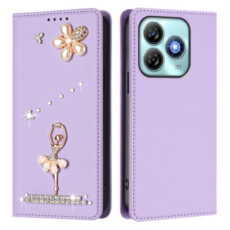 For ZTE Blade A75 4G Ballet Girl Diamond Studded RFID Vegan Leather Phone Case