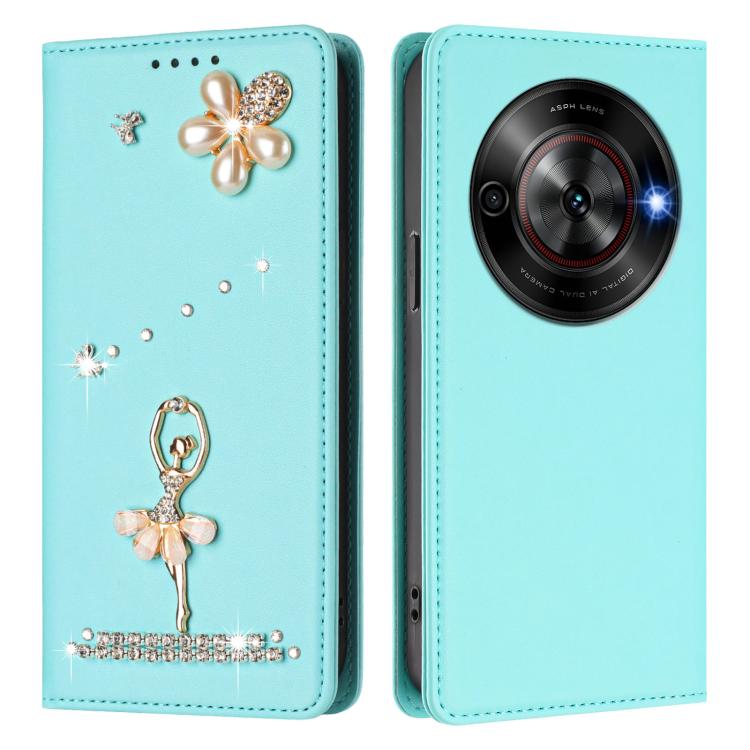 For ZTE Blade A75 5G / nubia Focus 5G Ballet Girl Diamond Studded RFID Vegan Leather Phone Case
