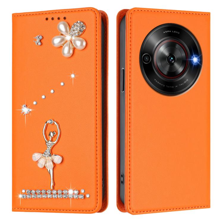 For ZTE Blade A75 5G / nubia Focus 5G Ballet Girl Diamond Studded RFID Vegan Leather Phone Case