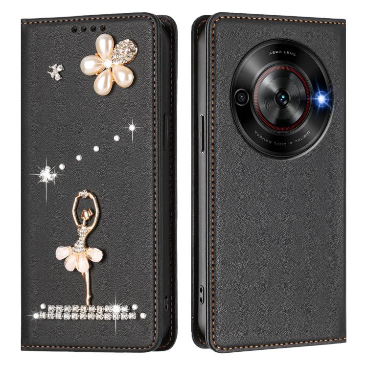 For ZTE Blade A75 5G / nubia Focus 5G Ballet Girl Diamond Studded RFID Vegan Leather Phone Case