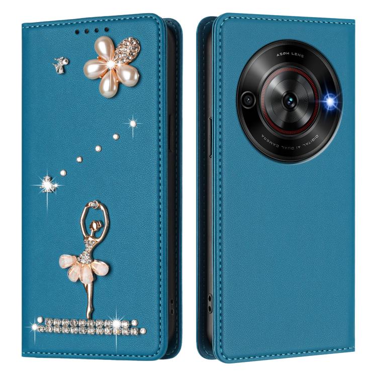 For ZTE Blade A75 5G / nubia Focus 5G Ballet Girl Diamond Studded RFID Vegan Leather Phone Case