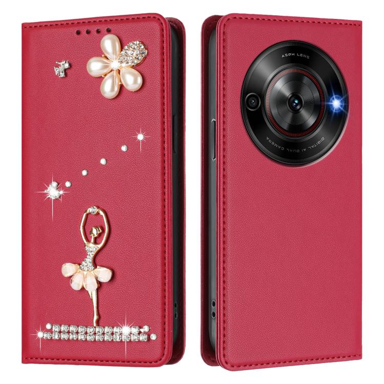 For ZTE Blade A75 5G / nubia Focus 5G Ballet Girl Diamond Studded RFID Vegan Leather Phone Case