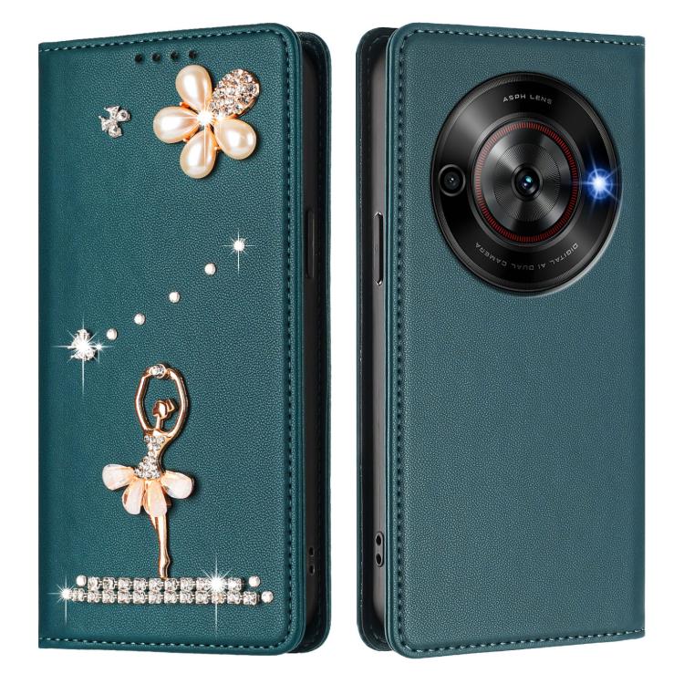 For ZTE Blade A75 5G / nubia Focus 5G Ballet Girl Diamond Studded RFID Vegan Leather Phone Case