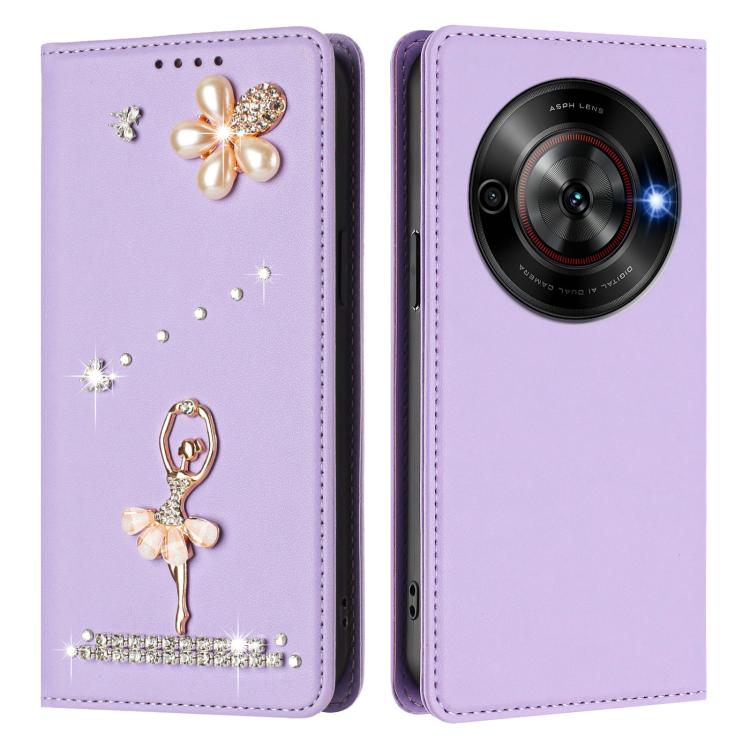 For ZTE Blade A75 5G / nubia Focus 5G Ballet Girl Diamond Studded RFID Vegan Leather Phone Case