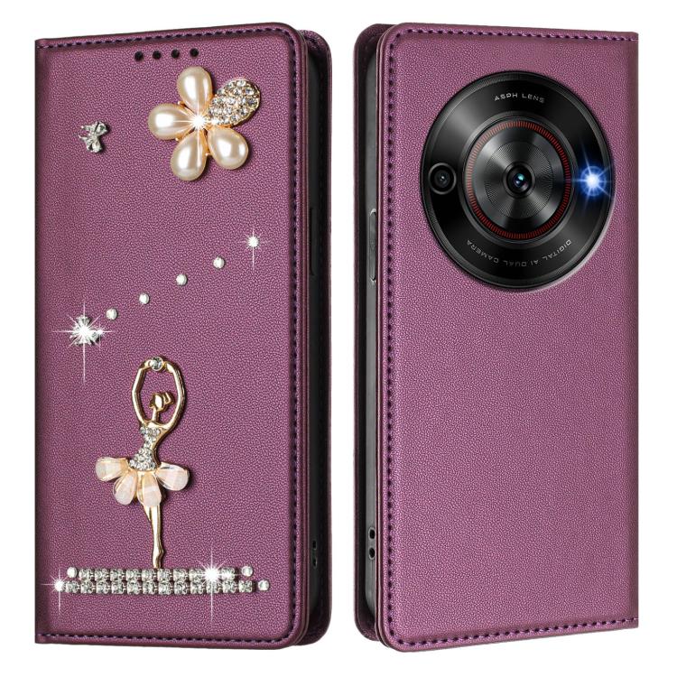For ZTE Blade A75 5G / nubia Focus 5G Ballet Girl Diamond Studded RFID Vegan Leather Phone Case