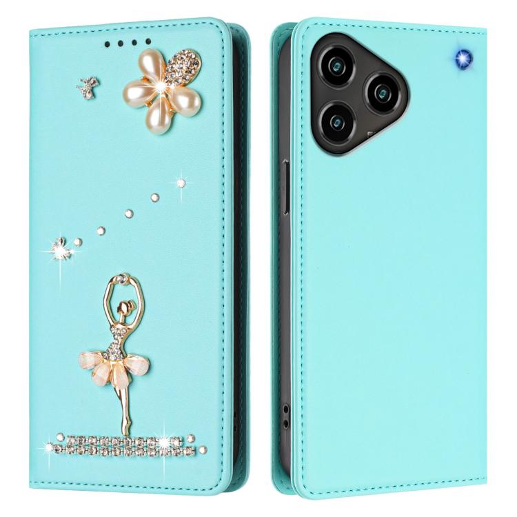 For ZTE Blade A76 4G Ballet Girl Diamond Studded RFID Vegan Leather Phone Case