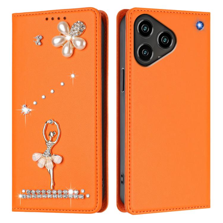 For ZTE Blade A76 4G Ballet Girl Diamond Studded RFID Vegan Leather Phone Case
