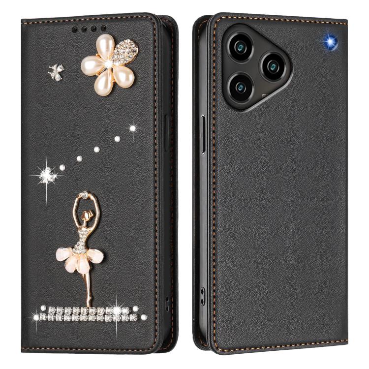 For ZTE Blade A76 4G Ballet Girl Diamond Studded RFID Vegan Leather Phone Case