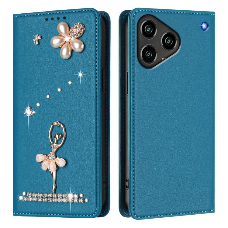 For ZTE Blade A76 4G Ballet Girl Diamond Studded RFID Vegan Leather Phone Case