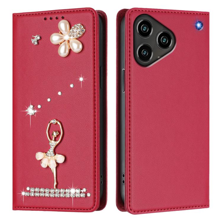 For ZTE Blade A76 4G Ballet Girl Diamond Studded RFID Vegan Leather Phone Case