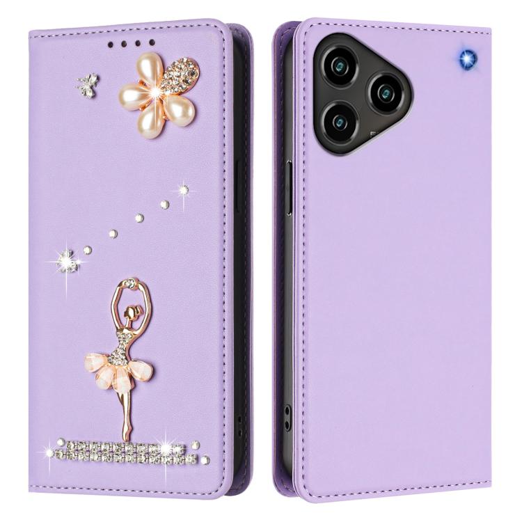 For ZTE Blade A76 4G Ballet Girl Diamond Studded RFID Vegan Leather Phone Case