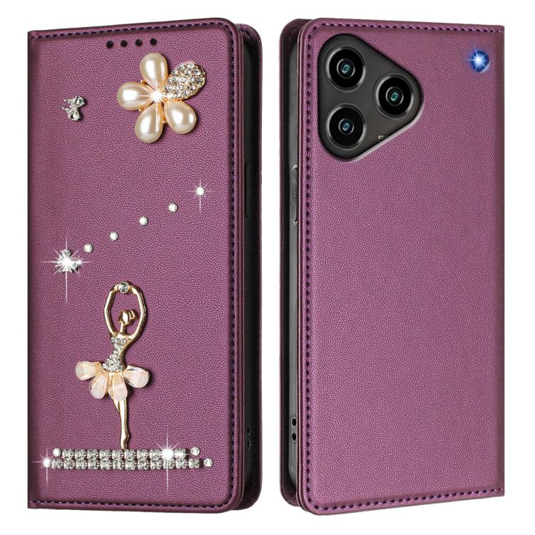 For ZTE Blade A76 4G Ballet Girl Diamond Studded RFID Vegan Leather Phone Case