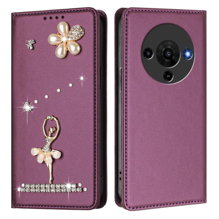 For ZTE Blade A76 5G Ballet Girl Diamond Studded RFID Vegan Leather Phone Case