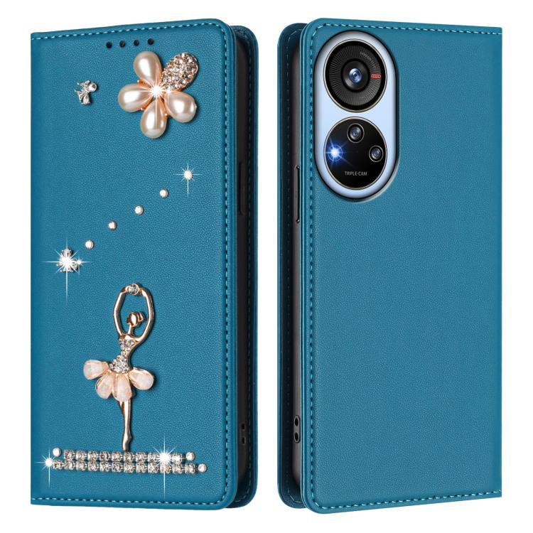 For ZTE Blade V40s Ballet Girl Diamond Studded RFID Vegan Leather Phone Case