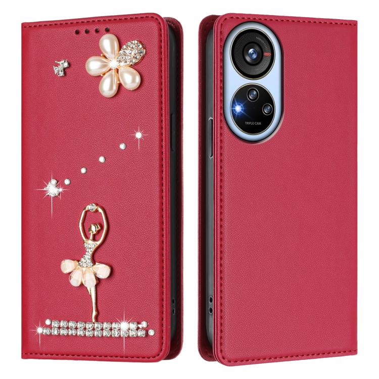 For ZTE Blade V40s Ballet Girl Diamond Studded RFID Vegan Leather Phone Case