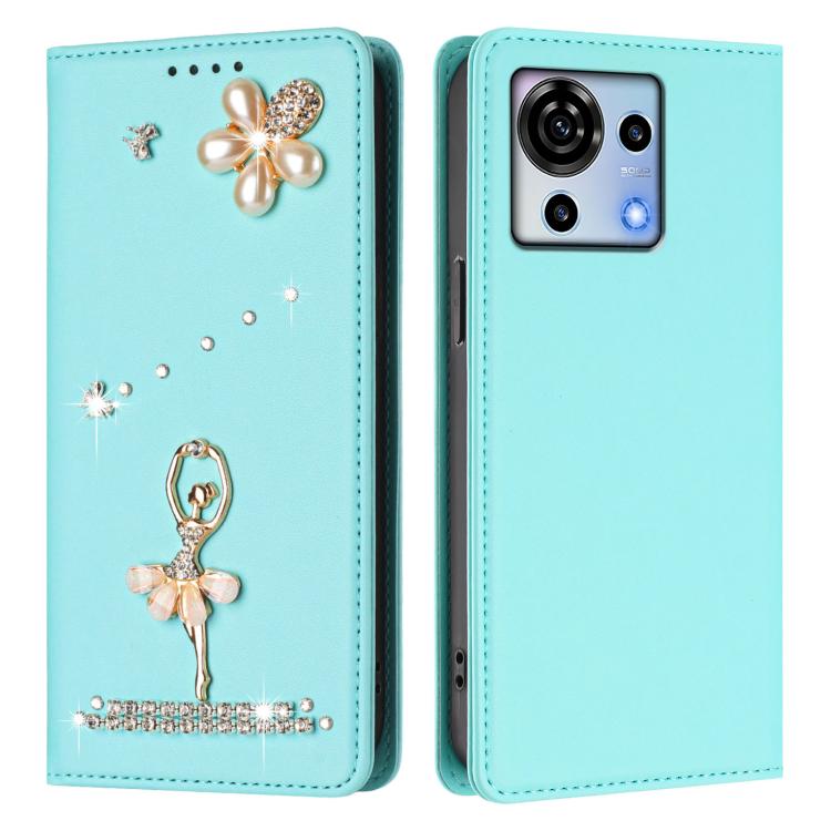 For ZTE Blade V50 Vita Ballet Girl Diamond Studded RFID Vegan Leather Phone Case
