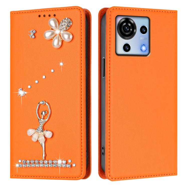 For ZTE Blade V50 Vita Ballet Girl Diamond Studded RFID Vegan Leather Phone Case