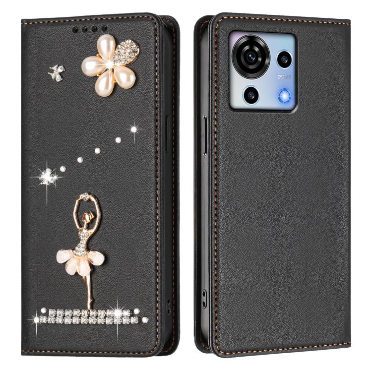 For ZTE Blade V50 Vita Ballet Girl Diamond Studded RFID Vegan Leather Phone Case