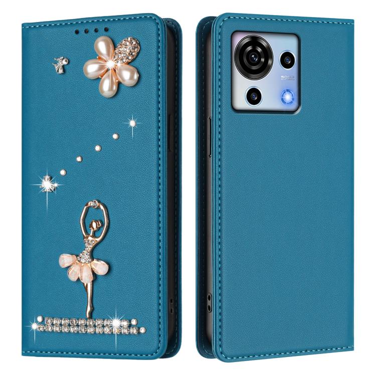 For ZTE Blade V50 Vita Ballet Girl Diamond Studded RFID Vegan Leather Phone Case