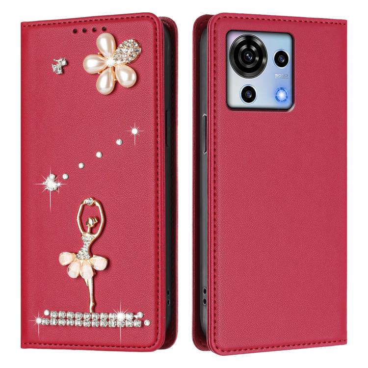 For ZTE Blade V50 Vita Ballet Girl Diamond Studded RFID Vegan Leather Phone Case