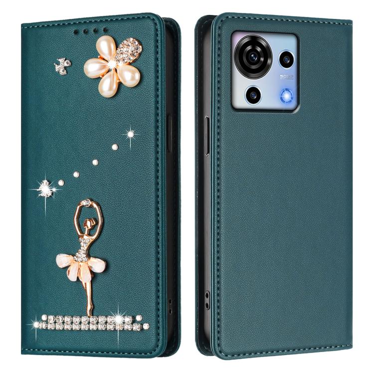 For ZTE Blade V50 Vita Ballet Girl Diamond Studded RFID Vegan Leather Phone Case
