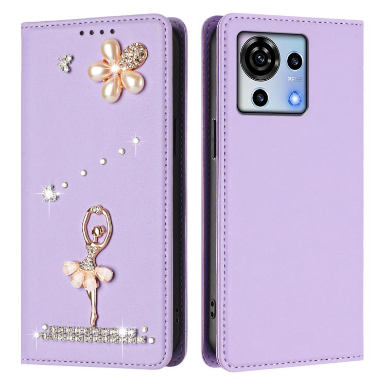 For ZTE Blade V50 Vita Ballet Girl Diamond Studded RFID Vegan Leather Phone Case