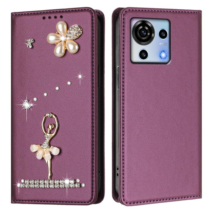 For ZTE Blade V50 Vita Ballet Girl Diamond Studded RFID Vegan Leather Phone Case