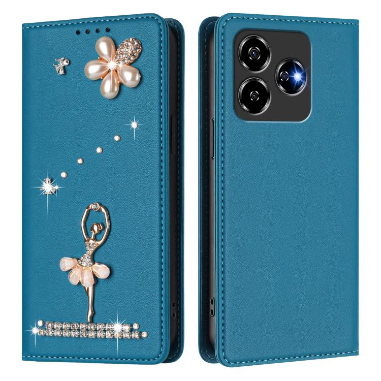For ZTE Blade V60 4G / Axon 60 4G Ballet Girl Diamond Studded RFID Vegan Leather Phone Case