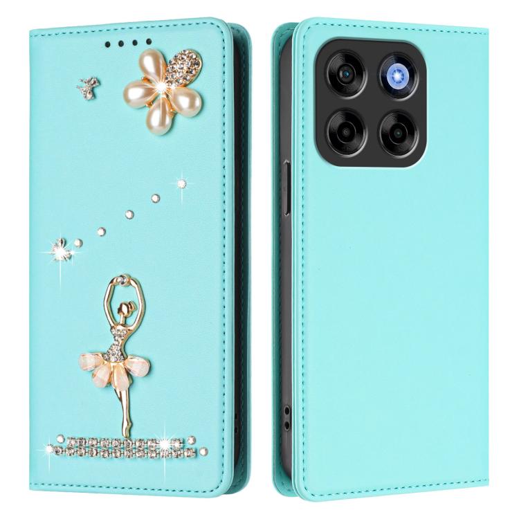 For ZTE Blade V70 Ballet Girl Diamond Studded RFID Vegan Leather Phone Case