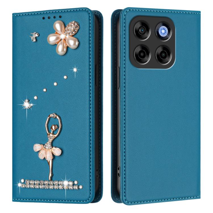 For ZTE Blade V70 Ballet Girl Diamond Studded RFID Vegan Leather Phone Case