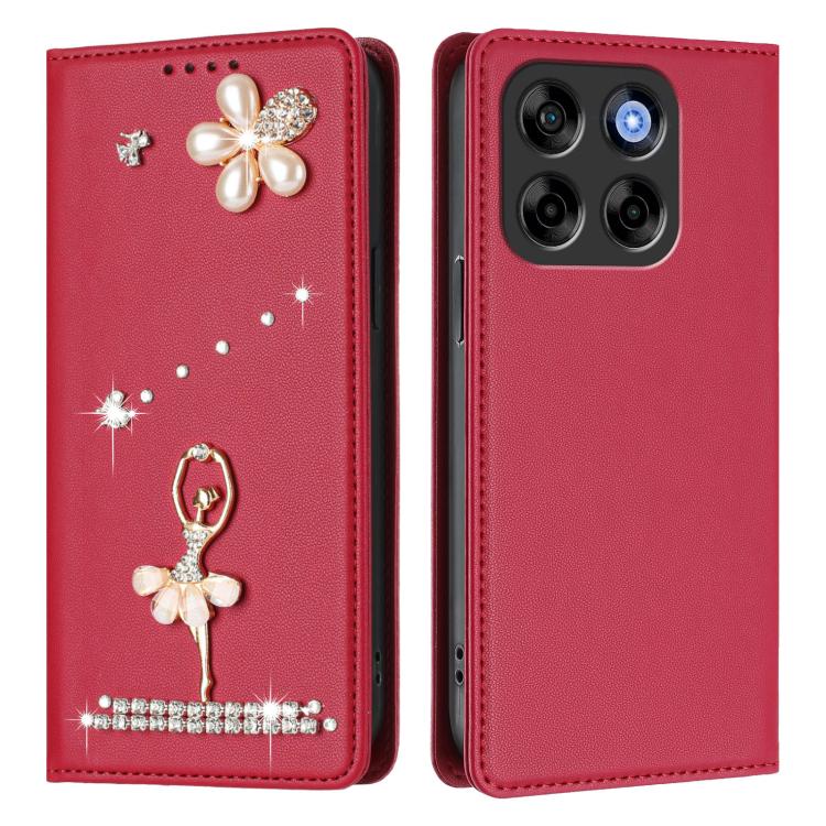 For ZTE Blade V70 Ballet Girl Diamond Studded RFID Vegan Leather Phone Case