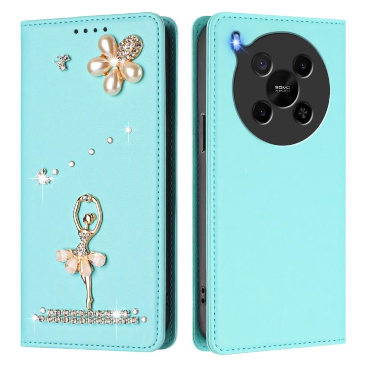 For ZTE Blade V70 Max Ballet Girl Diamond Studded RFID Vegan Leather Phone Case