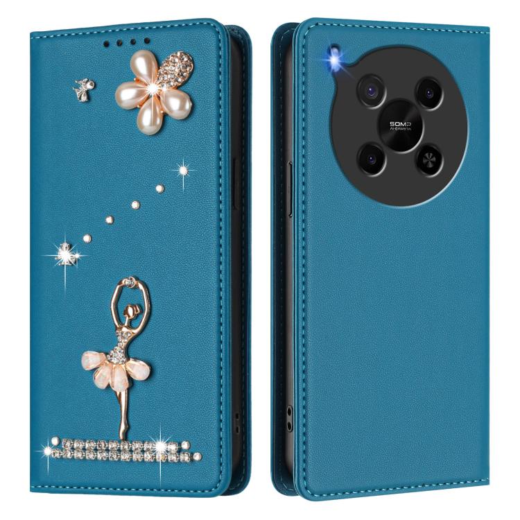 For ZTE Blade V70 Max Ballet Girl Diamond Studded RFID Vegan Leather Phone Case