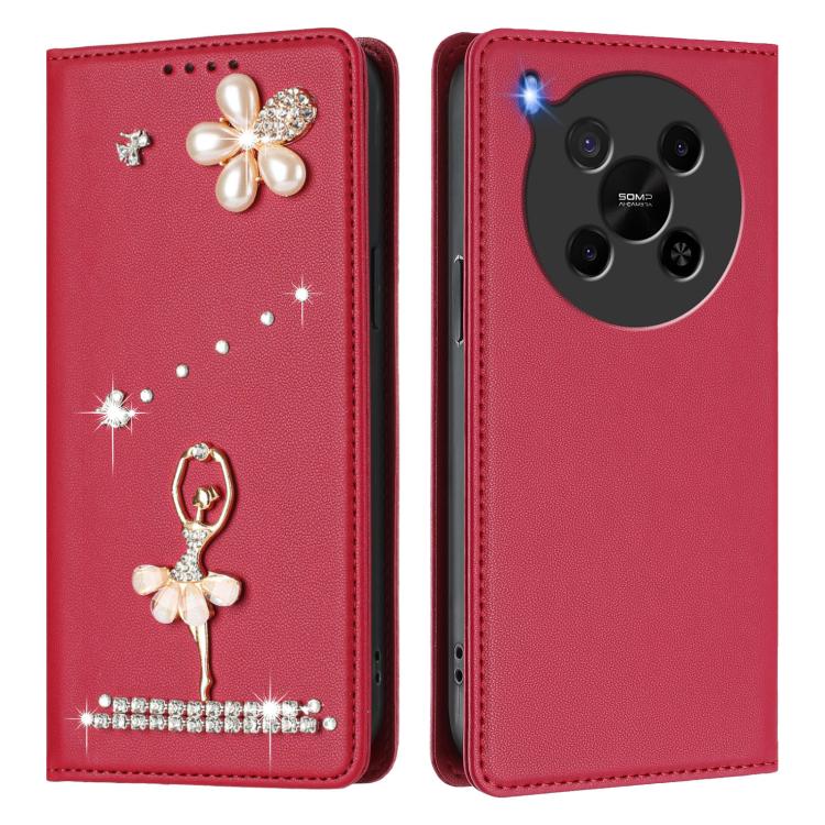 For ZTE Blade V70 Max Ballet Girl Diamond Studded RFID Vegan Leather Phone Case