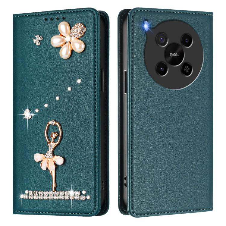 For ZTE Blade V70 Max Ballet Girl Diamond Studded RFID Vegan Leather Phone Case