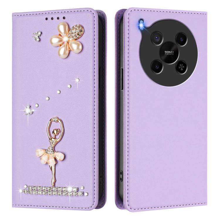 For ZTE Blade V70 Max Ballet Girl Diamond Studded RFID Vegan Leather Phone Case