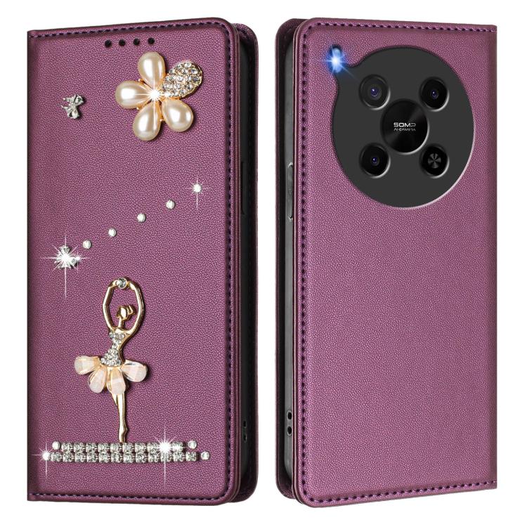 For ZTE Blade V70 Max Ballet Girl Diamond Studded RFID Vegan Leather Phone Case