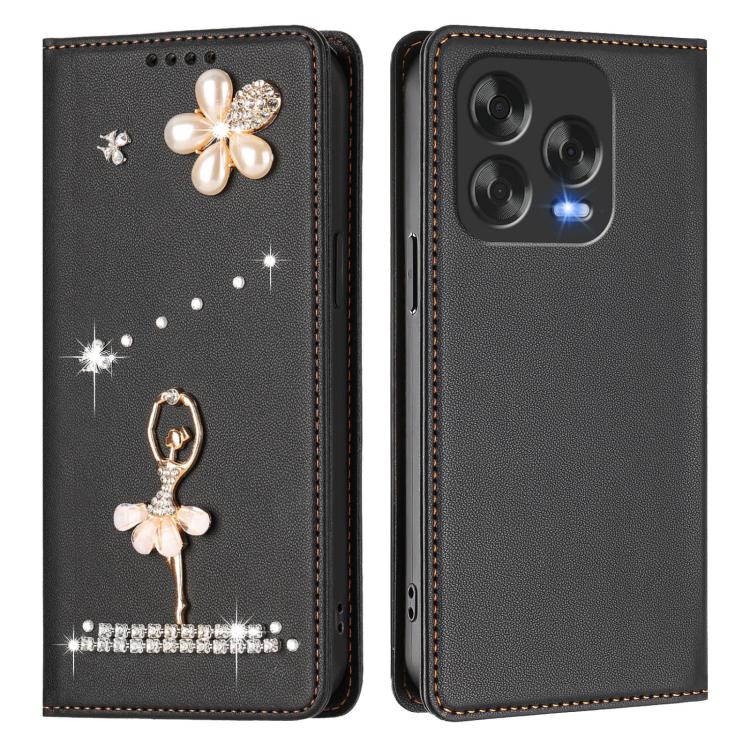 For ZTE Blade V70 Design Ballet Girl Diamond Studded RFID Vegan Leather Phone Case