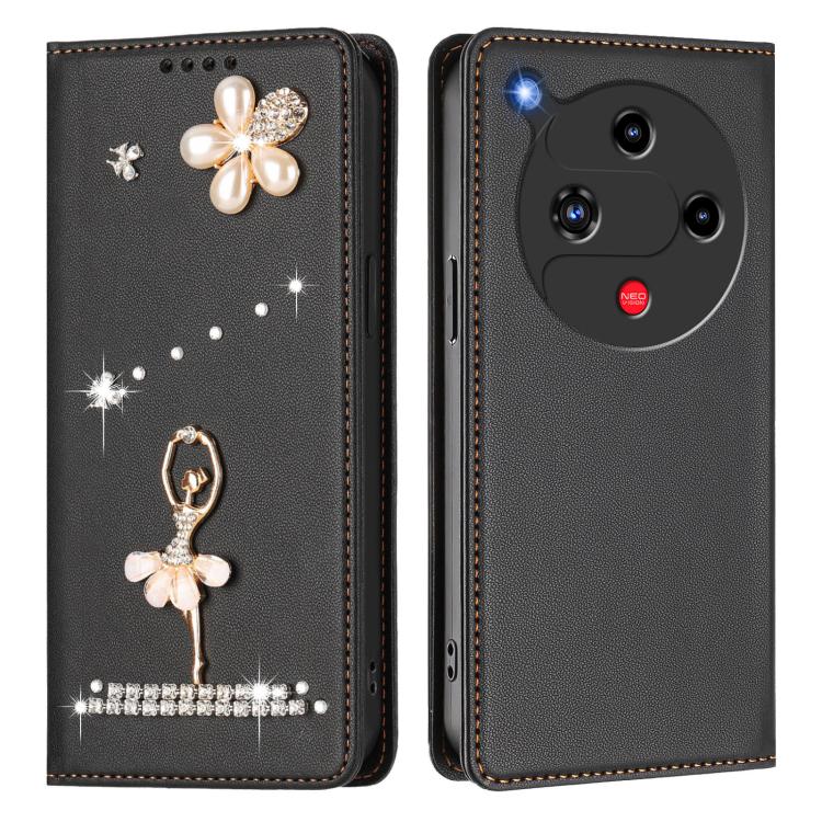 For ZTE nubia Focus 2 5G Ballet Girl Diamond Studded RFID Vegan Leather Phone Case