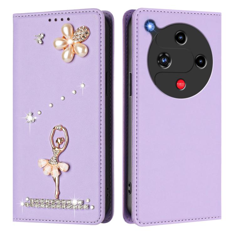For ZTE nubia Focus 2 5G Ballet Girl Diamond Studded RFID Vegan Leather Phone Case